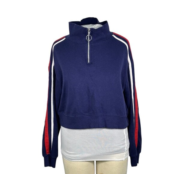 H&M Divided Womens Blue & Red Striped Quarter-Zip Sweatshirt S - Picture 1 of 5